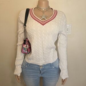 ☆EP PRO Cotton Cable Knit V Neck Sweater☆